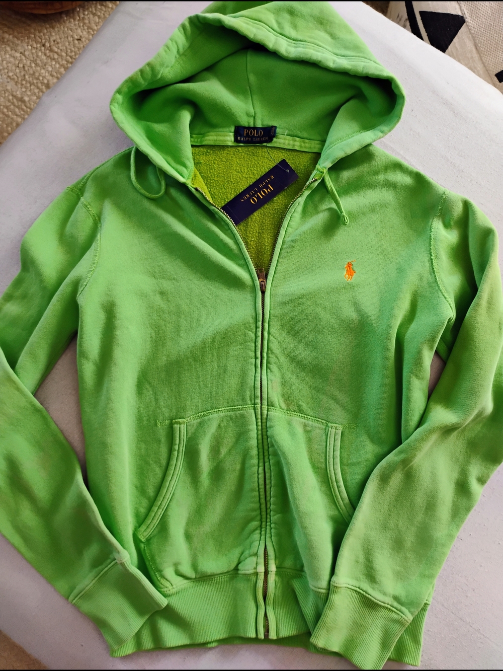 Polo by Ralph Lauren Bright Lime Green Zip-Up Hoodie with Embroidered Pony